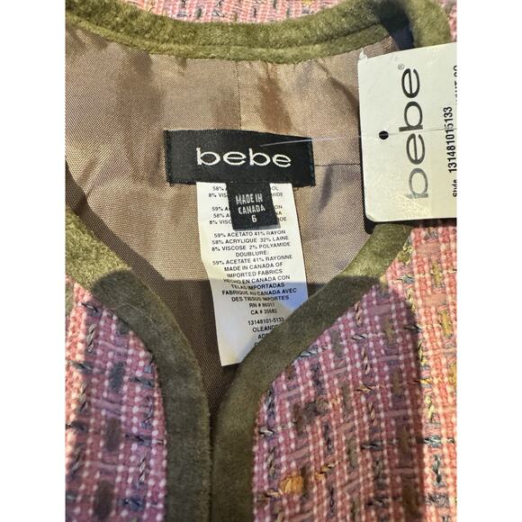 Vintage Bebe 90’s Suit W/ Original Tags , Real Suede Trimmed Tweed Size 6 - Picture 5 of 6